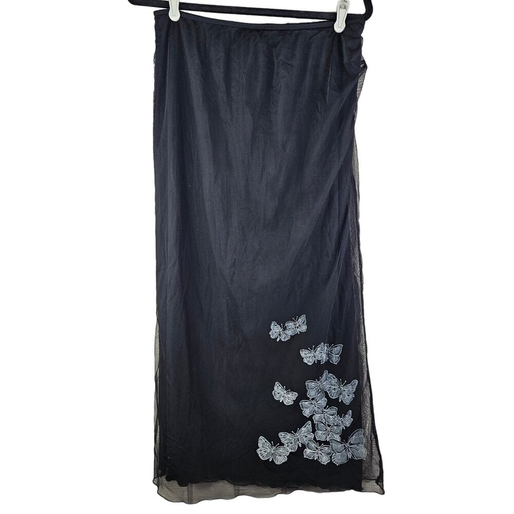 Vintage Y2K Carina L Black Overlay Butterfly Skirt Whimsygoth Goth Romantic